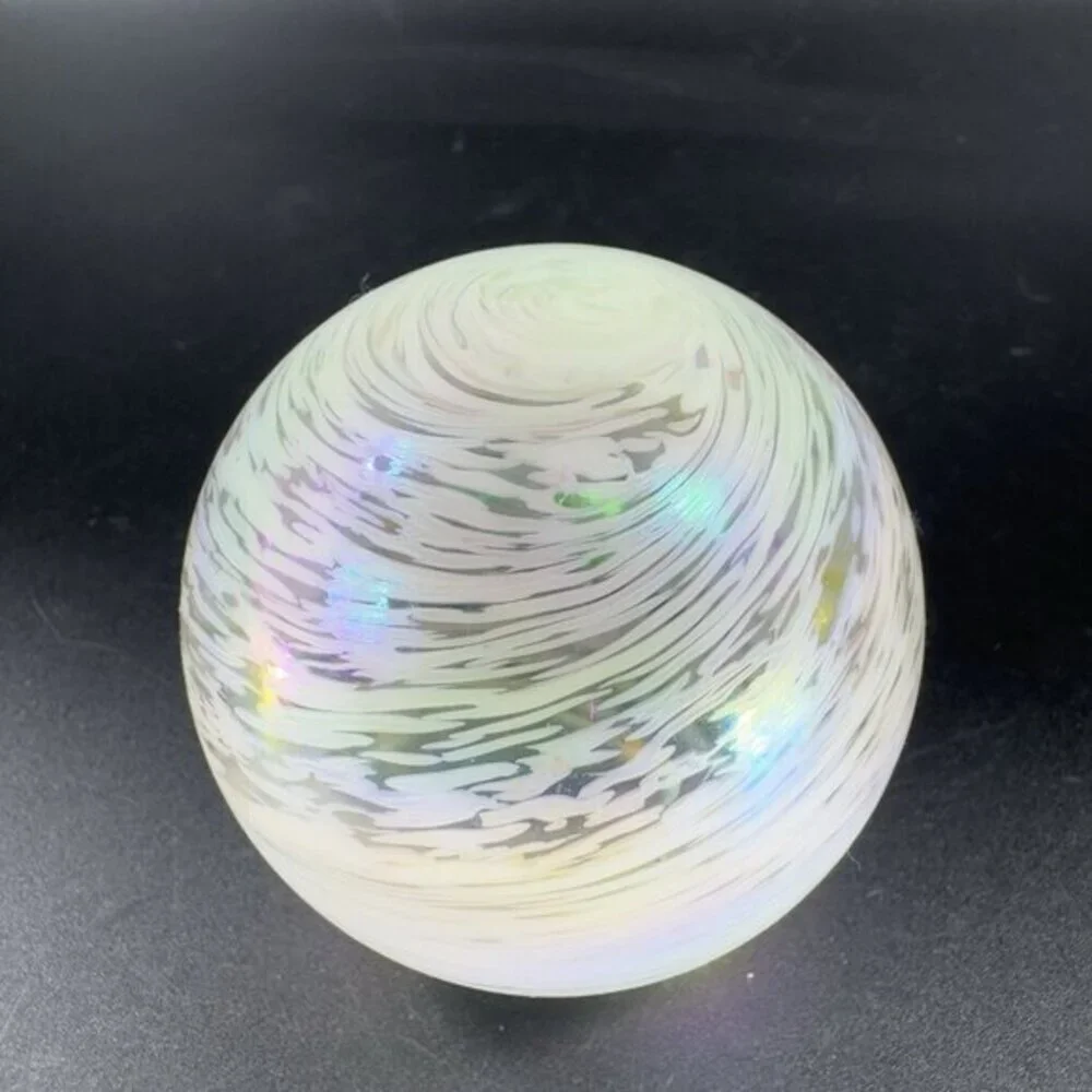 Vintage‎ Venetian Glass Paperweight Figure Italian Glass Iridescent White Swirl